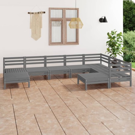 vidaXL 9-tlg. Garten-Lounge-Set Massivholz Kiefer Grau