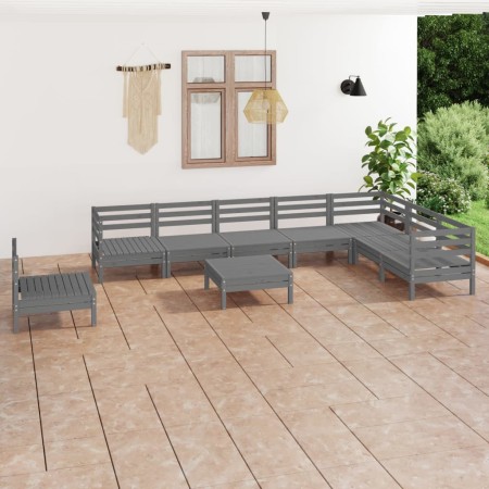 vidaXL 9-tlg. Garten-Lounge-Set Massivholz Kiefer Grau