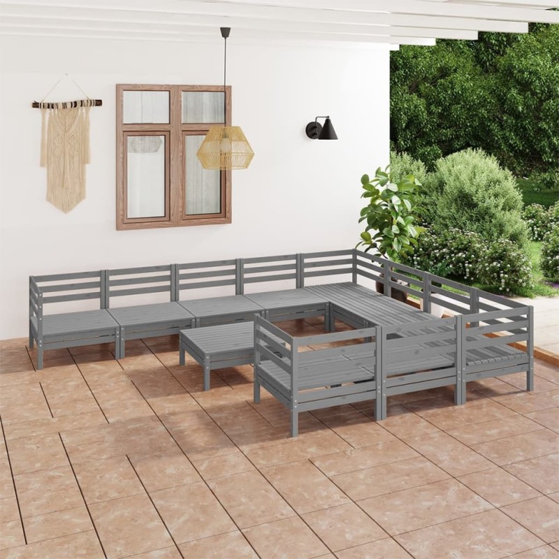 vidaXL 11-tlg. Garten-Lounge-Set Grau Massivholz Kiefer vidaXL 11-tlg. Garten-Lounge-Set Grau Massivholz Kiefer