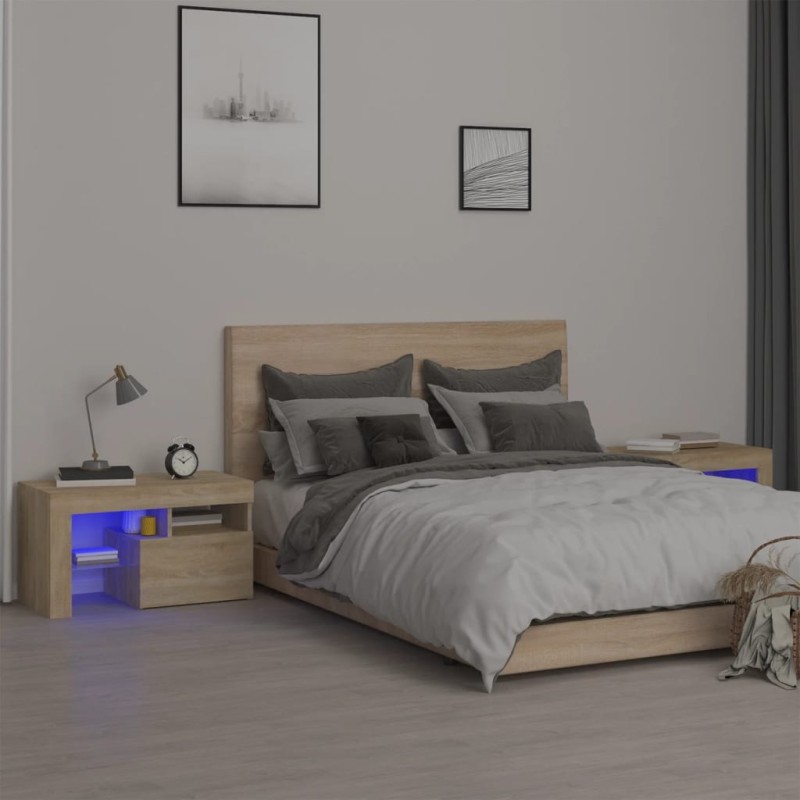 vidaXL Nachttische 2 Stk. mit LED-Leuchten Sonoma-Eiche 70x36,5x40 cm vidaXL Nachttische 2 Stk. mit LED-Leuchten Sonoma-Eiche 70x36,5x40 cm