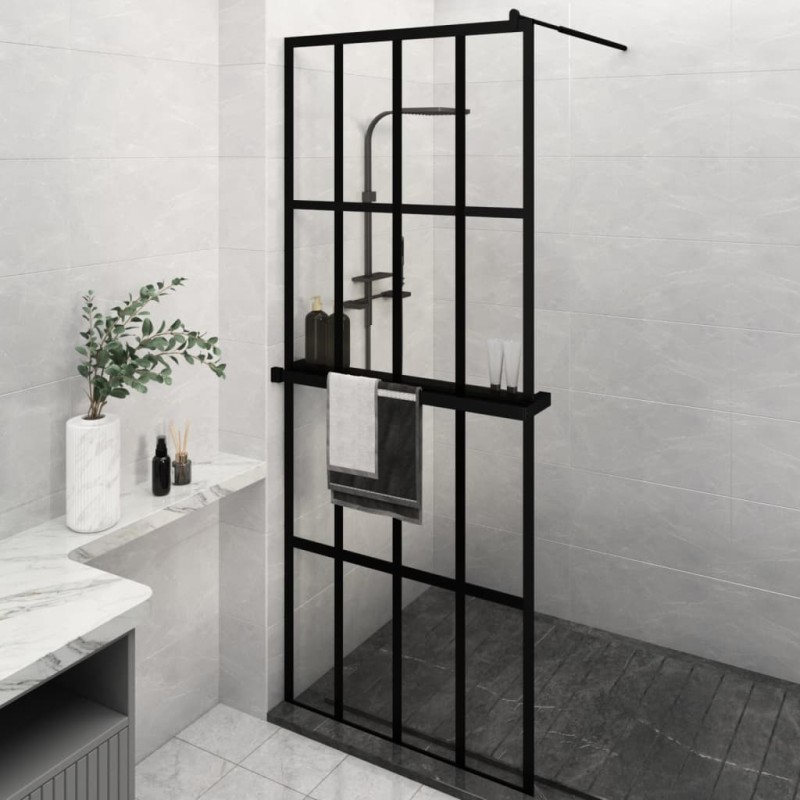 vidaXL Duschwand mit Ablage für Walk-In-Dusche Schwarz 80x195 cm ESG vidaXL Duschwand mit Ablage für Walk-In-Dusche Schwarz 80x195 cm ESG