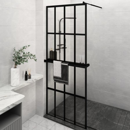 vidaXL Duschwand mit Ablage für Walk-In-Dusche Schwarz 80x195 cm ESG