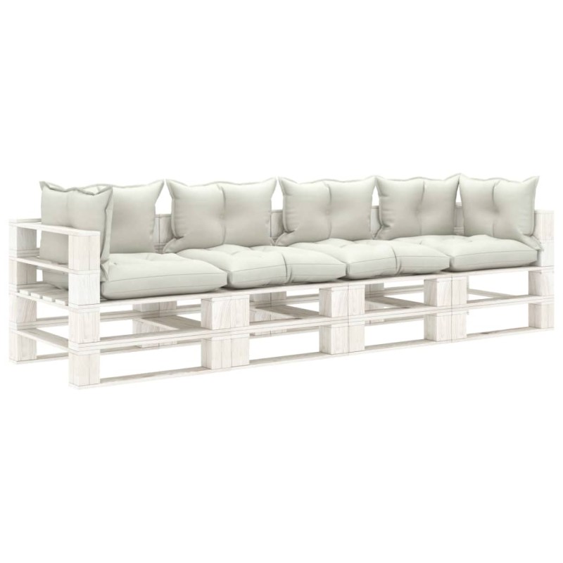 vidaXL Garten-Palettensofa 4-Sitzer mit Kissen in Beige Holz vidaXL Garten-Palettensofa 4-Sitzer mit Kissen in Beige Holz