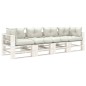 vidaXL Garten-Palettensofa 4-Sitzer mit Kissen in Beige Holz vidaXL Garten-Palettensofa 4-Sitzer mit Kissen in Beige Holz