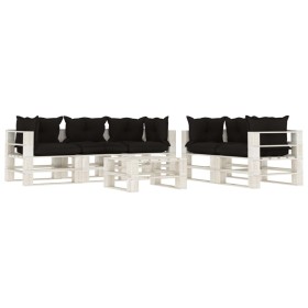 vidaXL 6-tlg. Garten-Lounge-Set Paletten mit Kissen in Schwarz Holz
