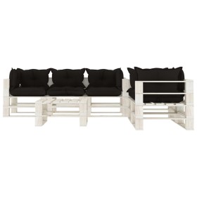 vidaXL 6-tlg. Garten-Lounge-Set Paletten mit Kissen in Schwarz Holz