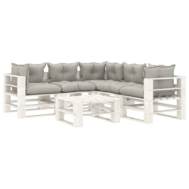 vidaXL 6-tlg. Garten-Lounge-Set Paletten mit Kissen in Taupe Holz vidaXL 6-tlg. Garten-Lounge-Set Paletten mit Kissen in Taupe Holz
