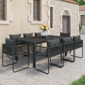 vidaXL 9-tlg. Garten-Essgruppe PVC Rattan Schwarz