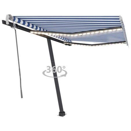 Gelenkarmmarkise mit LED 300x250 cm Blau und Weiß