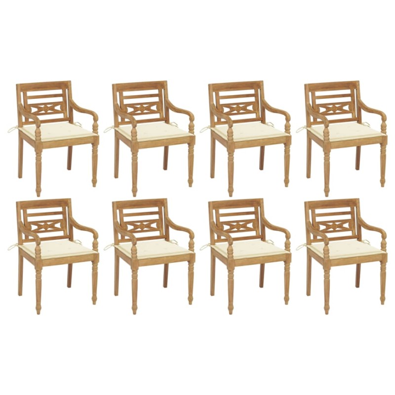 vidaXL Batavia-Stühle mit Kissen 8 Stk. Massivholz Teak vidaXL Batavia-Stühle mit Kissen 8 Stk. Massivholz Teak