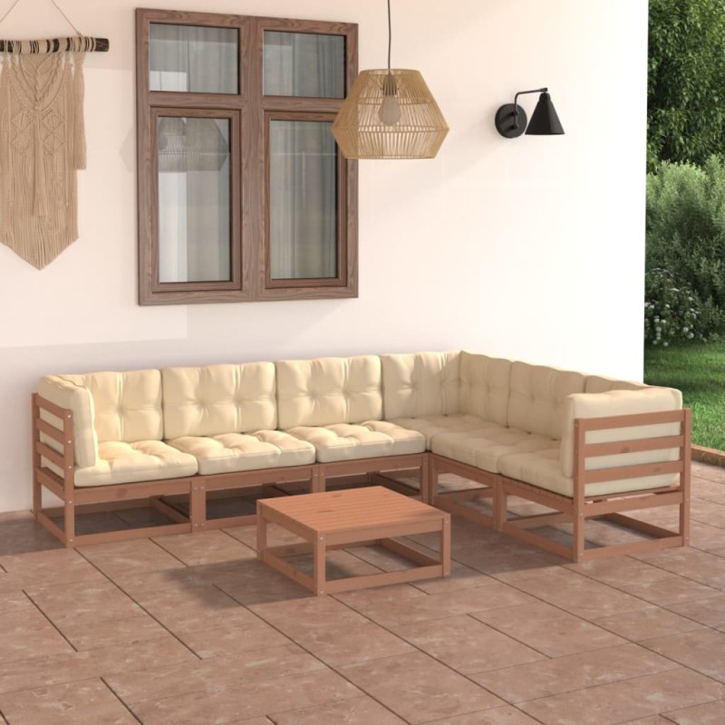vidaXL 7-tlg Garten-Lounge-Set mit Kissen Honigbraun Massivholz Kiefer vidaXL 7-tlg Garten-Lounge-Set mit Kissen Honigbraun Massivholz Kiefer