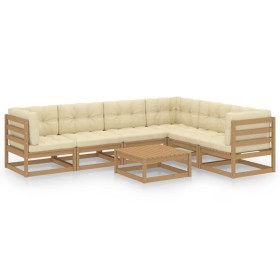 vidaXL 7-tlg Garten-Lounge-Set mit Kissen Honigbraun Massivholz Kiefer