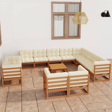 vidaXL 13-tlg. Garten-Lounge-Set mit Kissen Honigbraun Massivholz