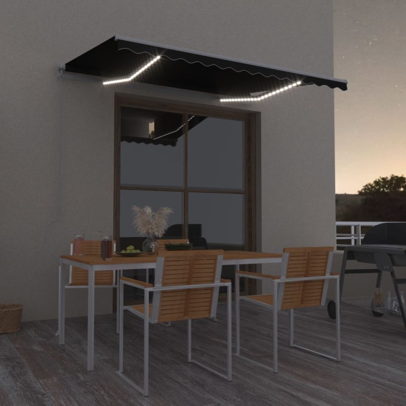 vidaXL Markise Manuell Einziehbar mit LED 300x250 cm Anthrazit vidaXL Markise Manuell Einziehbar mit LED 300x250 cm Anthrazit