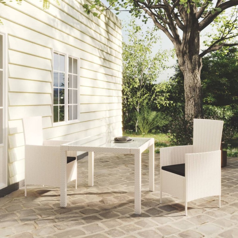 vidaXL 3-tlg. Garten-Essgruppe mit Auflagen Poly Rattan Weiß vidaXL 3-tlg. Garten-Essgruppe mit Auflagen Poly Rattan Weiß