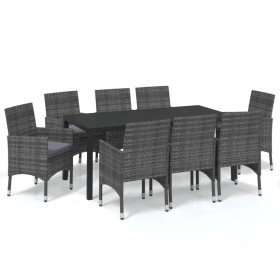 vidaXL 9-tlg. Garten-Essgruppe mit Kissen Poly Rattan Grau 