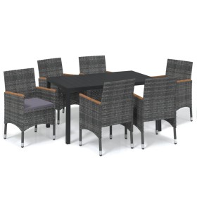 vidaXL 7-tlg. Garten-Essgruppe mit Kissen Poly Rattan Grau