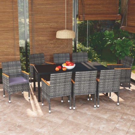 vidaXL 9-tlg. Garten-Essgruppe mit Kissen Poly Rattan Grau 