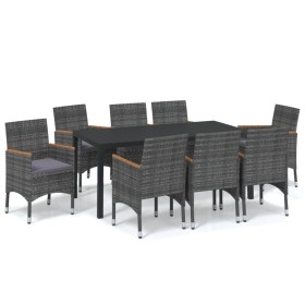 vidaXL 9-tlg. Garten-Essgruppe mit Kissen Poly Rattan Grau 