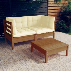vidaXL 3-tlg. Garten-Lounge-Set mit Creme Kissen Kiefernholz