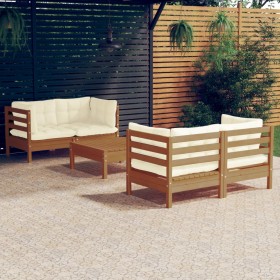 vidaXL 5-tlg. Garten-Lounge-Set mit Creme Kissen Kiefernholz