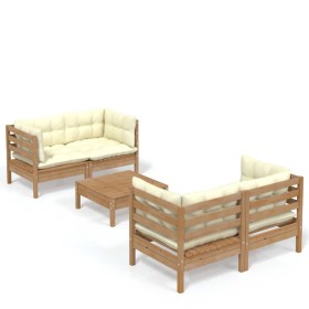 vidaXL 5-tlg. Garten-Lounge-Set mit Creme Kissen Kiefernholz