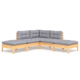 vidaXL 5-tlg. Garten-Lounge-Set mit Grauen Kissen Kiefernholz