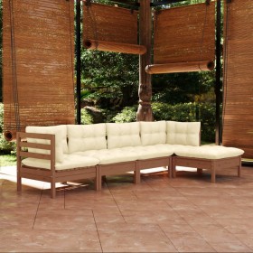 vidaXL 5-tlg. Garten-Lounge-Set mit Kissen Honigbraun Kiefernholz
