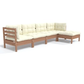 vidaXL 5-tlg. Garten-Lounge-Set mit Kissen Honigbraun Kiefernholz