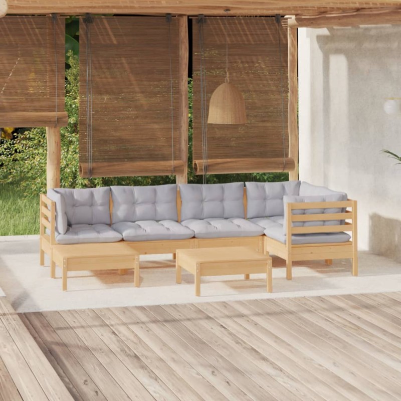 vidaXL 7-tlg. Garten-Lounge-Set mit Grauen Kissen Kiefer Massivholz vidaXL 7-tlg. Garten-Lounge-Set mit Grauen Kissen Kiefer Massivholz