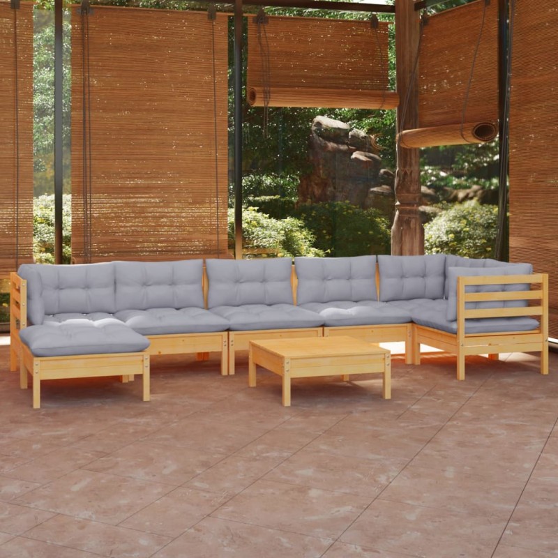 vidaXL 8-tlg. Garten-Lounge-Set mit Grauen Kissen Kiefer Massivholz vidaXL 8-tlg. Garten-Lounge-Set mit Grauen Kissen Kiefer Massivholz