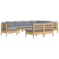 vidaXL 9-tlg. Garten-Lounge-Set mit Grauen Kissen Kiefer Massivholz vidaXL 9-tlg. Garten-Lounge-Set mit Grauen Kissen Kiefer Massivholz