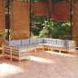 vidaXL 10-tlg. Garten-Lounge-Set mit Grauen Kissen Massivholz Kiefer vidaXL 10-tlg. Garten-Lounge-Set mit Grauen Kissen Massivholz Kiefer