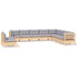vidaXL 10-tlg. Garten-Lounge-Set mit Grauen Kissen Massivholz Kiefer vidaXL 10-tlg. Garten-Lounge-Set mit Grauen Kissen Massivholz Kiefer