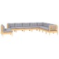 vidaXL 10-tlg. Garten-Lounge-Set mit Grauen Kissen Massivholz Kiefer vidaXL 10-tlg. Garten-Lounge-Set mit Grauen Kissen Massivholz Kiefer