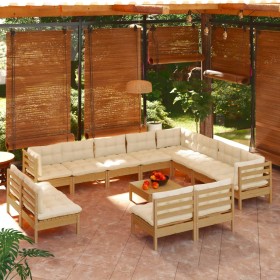 vidaXL 13-tlg. Garten-Lounge-Set mit Kissen Honigbraun Kiefernholz