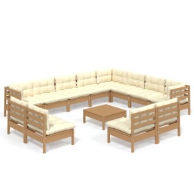 vidaXL 13-tlg. Garten-Lounge-Set mit Kissen Honigbraun Kiefernholz