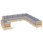 vidaXL 11-tlg. Garten-Lounge-Set mit Grauen Kissen Massivholz Kiefer vidaXL 11-tlg. Garten-Lounge-Set mit Grauen Kissen Massivholz Kiefer