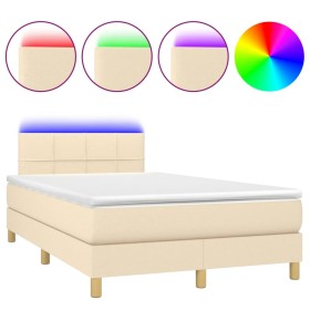 vidaXL Boxspringbett mit Matratze & LED Creme 120x190 cm Stoff