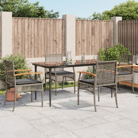 vidaXL 5-tlg. Garten-Essgruppe mit Kissen Grau Poly Rattan