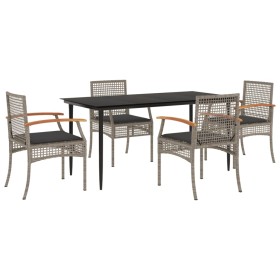 vidaXL 5-tlg. Garten-Essgruppe mit Kissen Grau Poly Rattan
