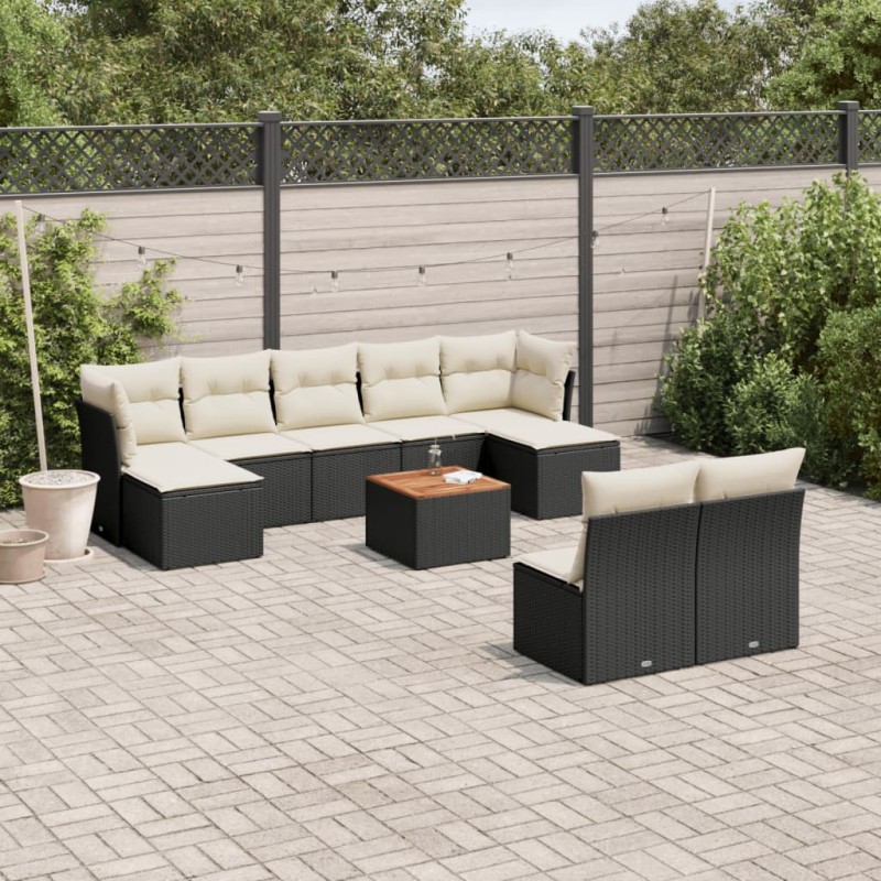 vidaXL 10-tlg. Garten-Sofagarnitur mit Kissen Schwarz Poly Rattan vidaXL 10-tlg. Garten-Sofagarnitur mit Kissen Schwarz Poly Rattan