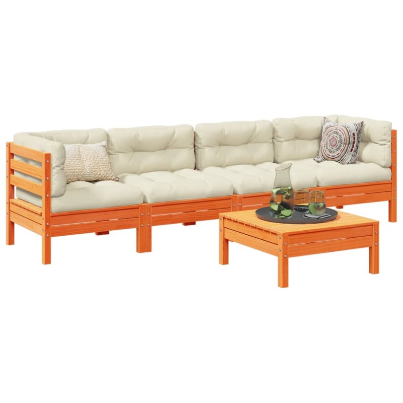 vidaXL 5-tlg. Garten-Sofagarnitur mit Kissen Wachsbraun Kiefernholz vidaXL 5-tlg. Garten-Sofagarnitur mit Kissen Wachsbraun Kiefernholz