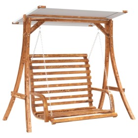 vidaXL Hollywoodschaukel mit Dach Massivholz Fichte mit Teak-Finish