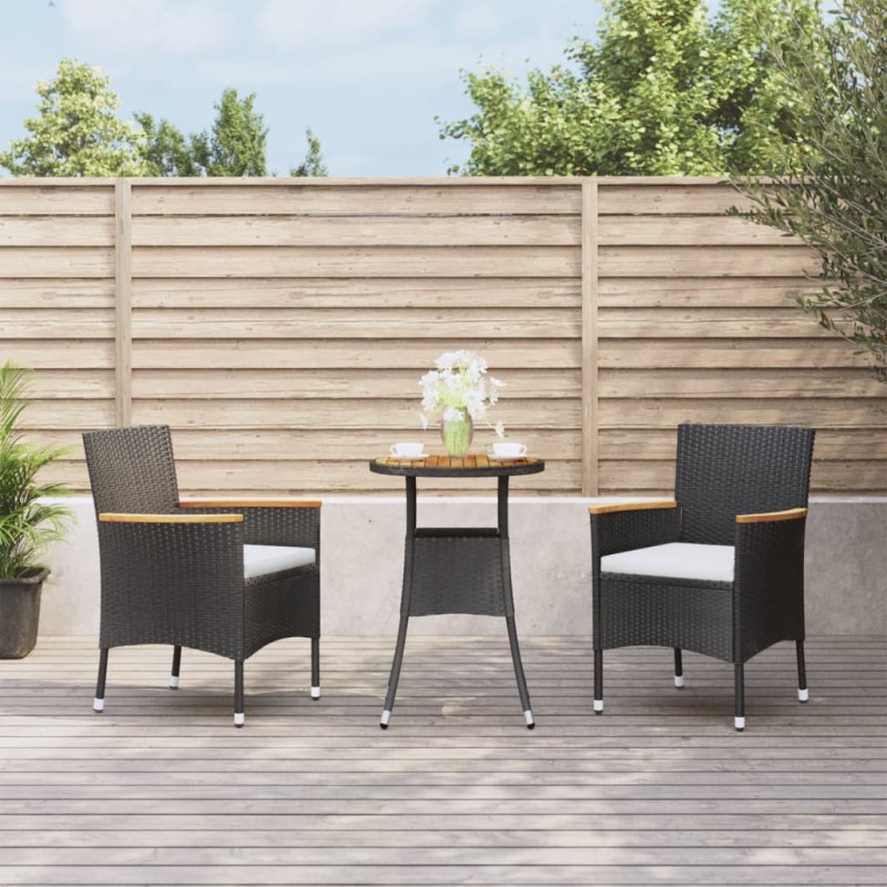vidaXL 3-tlg. Garten-Bistro-Set mit Kissen Schwarz Poly Rattan vidaXL 3-tlg. Garten-Bistro-Set mit Kissen Schwarz Poly Rattan