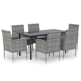 vidaXL 7-tlg. Garten-Essgruppe mit Kissen Anthrazit Poly Rattan