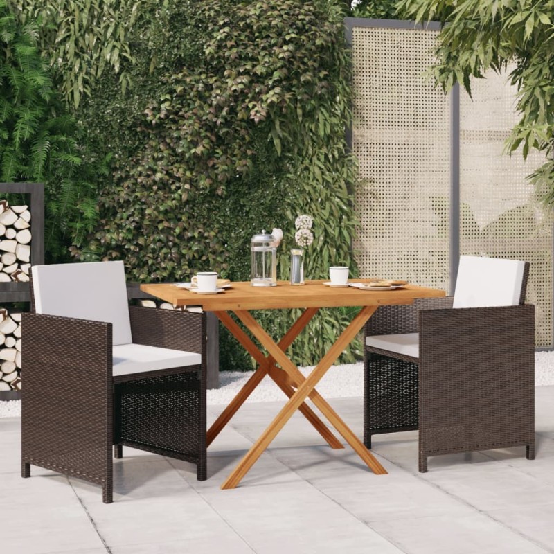 vidaXL 3-tlg. Garten-Essgruppe mit Kissen Braun vidaXL 3-tlg. Garten-Essgruppe mit Kissen Braun
