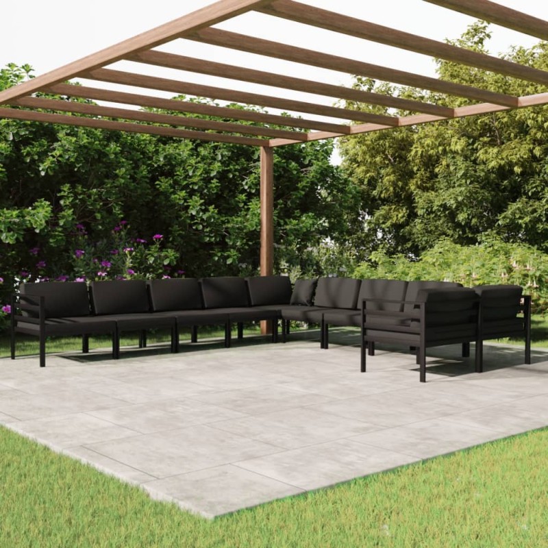 vidaXL 10-tlg. Garten-Lounge-Set mit Kissen Aluminium Anthrazit vidaXL 10-tlg. Garten-Lounge-Set mit Kissen Aluminium Anthrazit