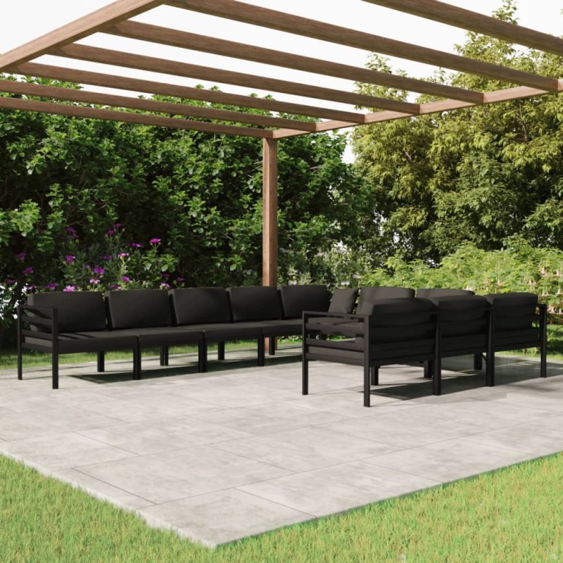 vidaXL 10-tlg. Garten-Lounge-Set mit Kissen Aluminium Anthrazit vidaXL 10-tlg. Garten-Lounge-Set mit Kissen Aluminium Anthrazit