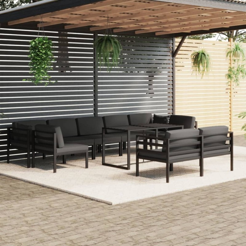 vidaXL 10-tlg. Garten-Lounge-Set mit Kissen Aluminium Anthrazit vidaXL 10-tlg. Garten-Lounge-Set mit Kissen Aluminium Anthrazit